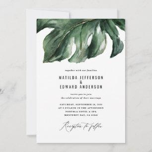 Modern minimal palm leaf foliage wedding announcement