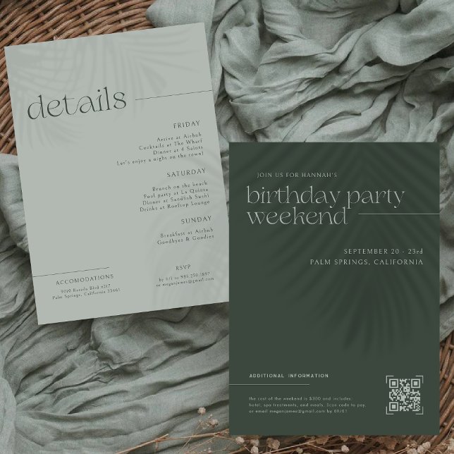 Modern Minimal Palms | Birthday Weekend Invitation (Creator Uploaded)