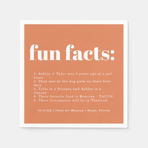 Modern Minimal Papaya Color Swatch Fun Facts Napkins