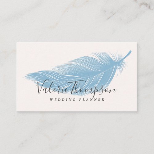 Modern minimal pastel blue elegant boho feather business card