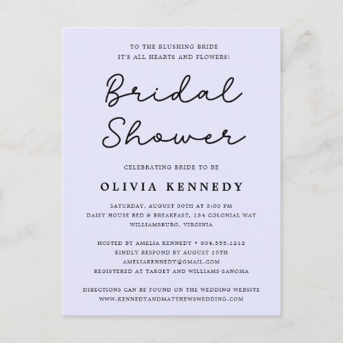 Modern Minimal Pastel Bridal Shower Invitation Postcard