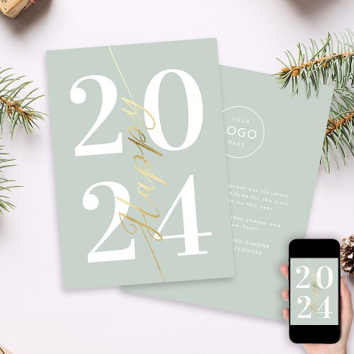 Modern Minimal Pastel Gold Happy New Year Business Holiday Card