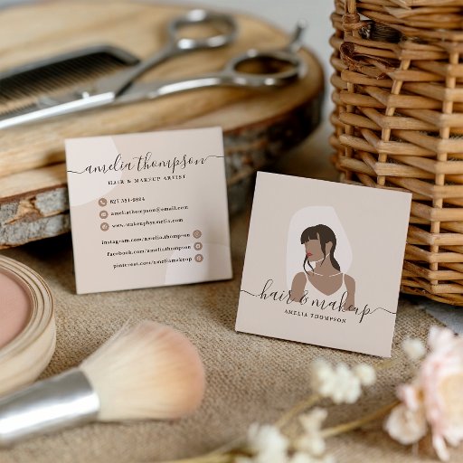 Customizable Modern minimal pastel makeup and hair illustration square business card