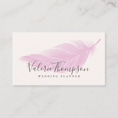 Modern minimal pastel pink elegant boho feather business card