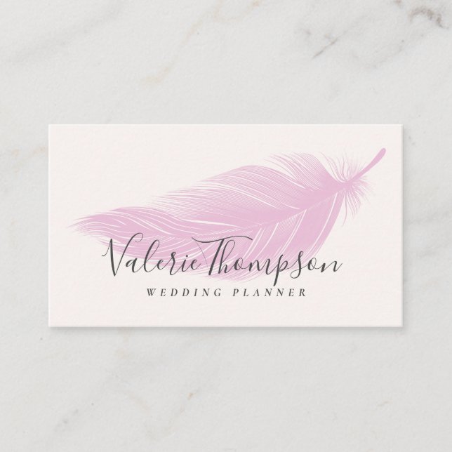 Modern minimal pastel pink elegant boho feather business card (Front)