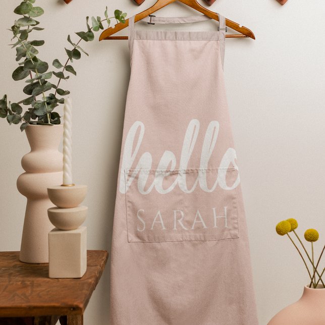 Modern Minimal Pastel Pink Hello And You Name Apron (Creator Uploaded)