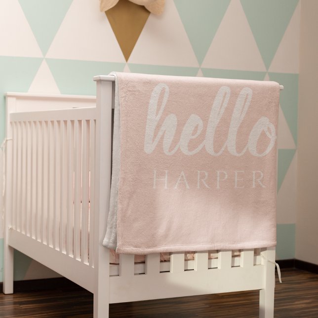 Modern Minimal Pastel Pink Hello And You Name Baby Blanket (Creator Uploaded)