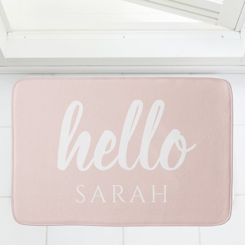 Modern Minimal Pastel Pink Hello And You Name Bath Mat