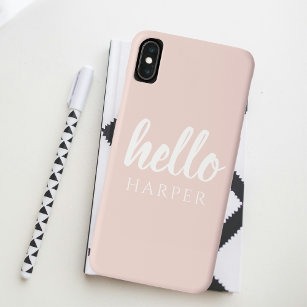 Modern Minimal Pastel Pink Hello And You Name iPhone XS Max Case