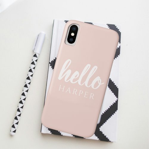 Modern Minimal Pastel Pink Hello And You Name iPhone XS Case