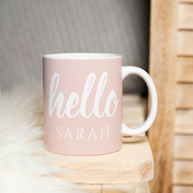 Modern Minimal Pastel Pink Hello And You Name Coffee Mug (Creator Uploaded)