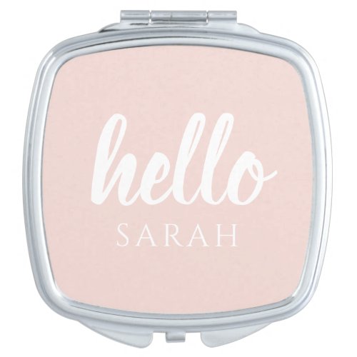 Modern Minimal Pastel Pink Hello And You Name Compact Mirror