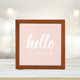 Modern Minimal Pastel Pink Hello And You Name Desk Organizer