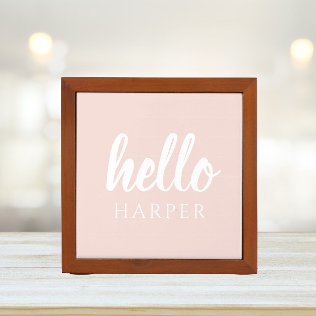Modern Minimal Pastel Pink Hello And You Name Desk Organizer (Creator Uploaded)