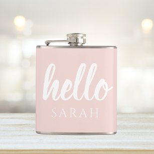 Modern Minimal Pastel Pink Hello And You Name Flask