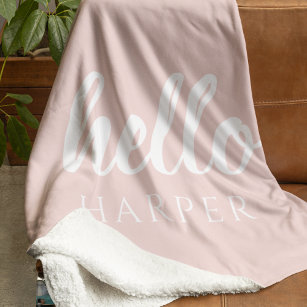Modern Minimal Pastel Pink Hello And You Name Fleece Blanket