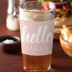 Modern Minimal Pastel Pink Hello And You Name Glass