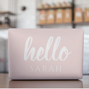 Modern Minimal Pastel Pink Hello And You Name HP Laptop Skin