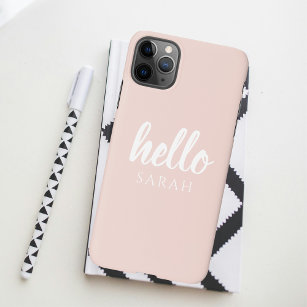 Modern Minimal Pastel Pink Hello And You Name iPhone 14 Case