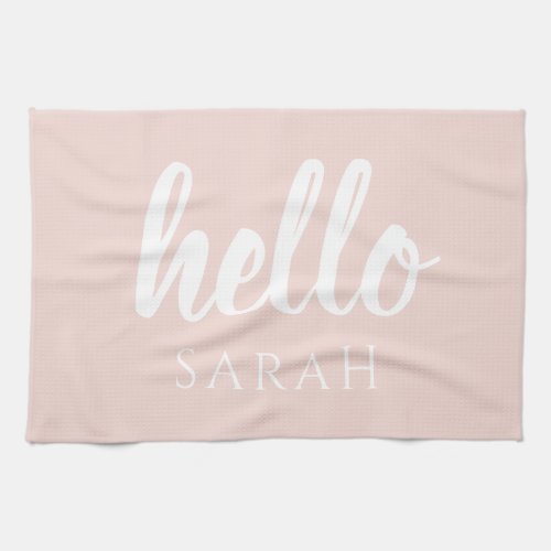 Modern Minimal Pastel Pink Hello And You Name Kitchen Towel