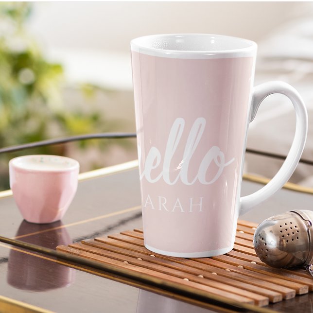 Modern Minimal Pastel Pink Hello And You Name Latte Mug (Creator Uploaded)