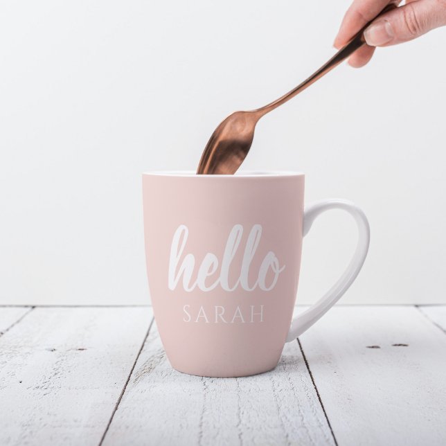 Modern Minimal Pastel Pink Hello And You Name Latte Mug (Creator Uploaded)