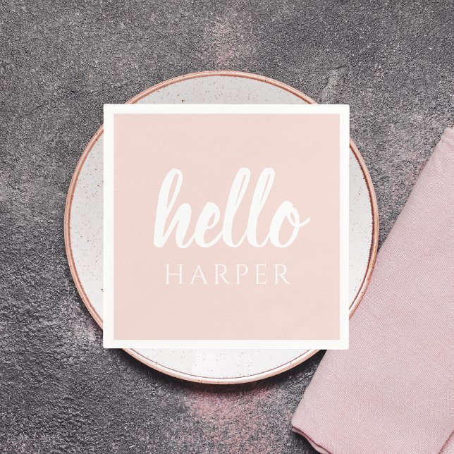 Modern Minimal Pastel Pink Hello And You Name Napkins (Creator Uploaded)