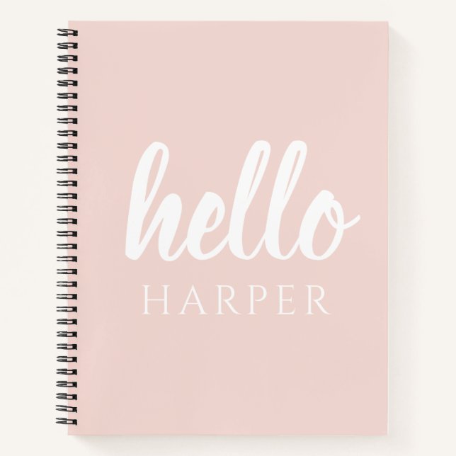 Modern Minimal Pastel Pink Hello And You Name Notebook (Front)