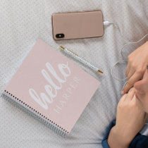 Modern Minimal Pastel Pink Hello And You Name Notebook