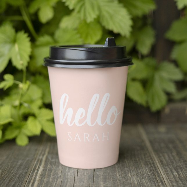 Modern Minimal Pastel Pink Hello And You Name Paper Cups (Creator Uploaded)