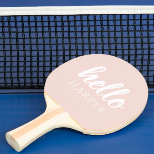 Modern Minimal Pastel Pink Hello And You Name Ping Pong Paddle