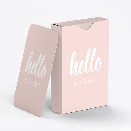 Modern Minimal Pastel Pink Hello And You Name Poker Cards