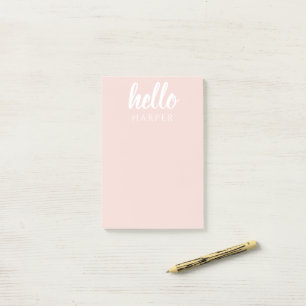 Modern Minimal Pastel Pink Hello And You Name Post-it Notes