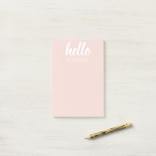 Modern Minimal Pastel Pink Hello And You Name Post_it Notes