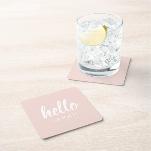 Modern Minimal Pastel Pink Hello And You Name Square Paper Coaster