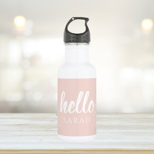 Modern Minimal Pastel Pink Hello And You Name Stainless Steel Water Bottle