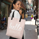 Modern Minimal Pastel Pink Hello And You Name Tote Bag<br><div class="desc">Modern Minimal Pastel Pink Hello And You Name</div>