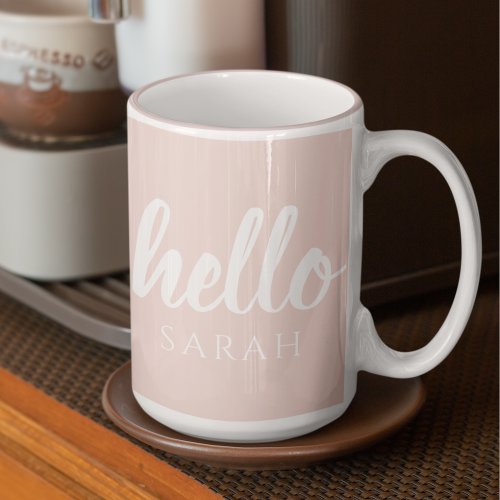Modern Minimal Pastel Pink Hello And You Name Two_Tone Coffee Mug