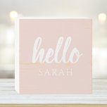 Modern Minimal Pastel Pink Hello And You Name Wooden Box Sign<br><div class="desc">Modern Minimal Pastel Pink Hello And You Name</div>