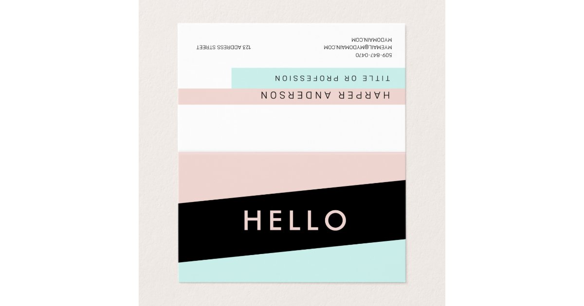 Modern Minimal Pastel Pink & Mint Hello Business Card | Zazzle