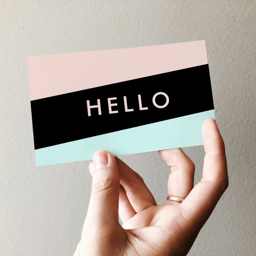 Modern Minimal Pastel Pink  Mint Hello Business Card