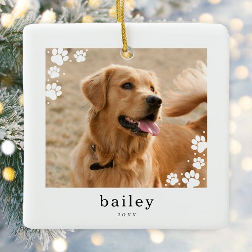 Modern Minimal Paw Prints Pet Dog Photo Ceramic Ornament