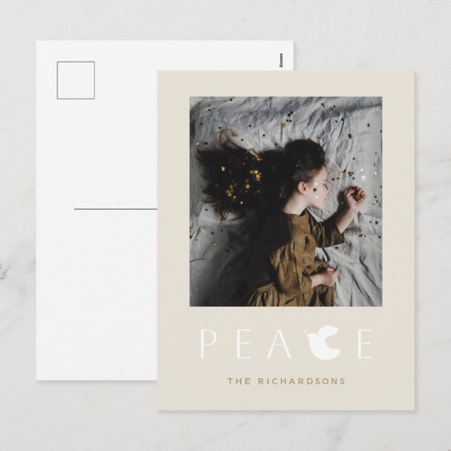 Modern Minimal Peace Dove Holiday Photo Postcard (Front/Back)