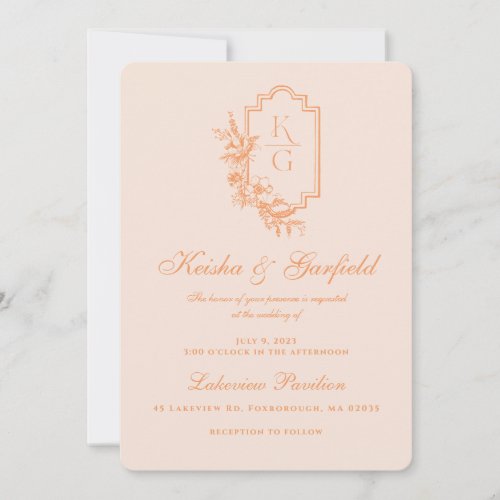 Modern Minimal  Peach  Blush Wedding Invitation