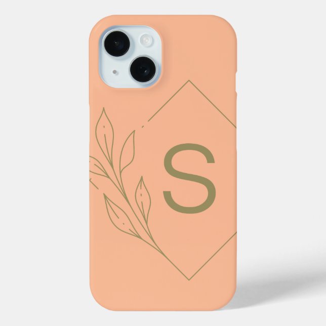 Modern Minimal Peach Monogram Initial Botanical Case-Mate iPhone Case (Back)