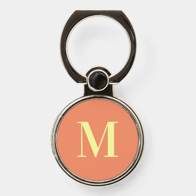 Modern Minimal Peach Monogrammed Initial Phone Ring Stand (Front)