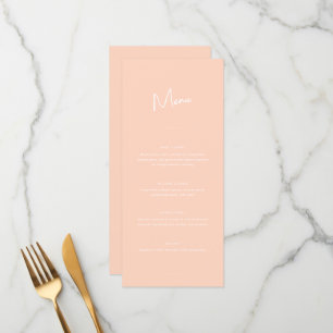 Modern Minimal Peach Script Wedding Menu