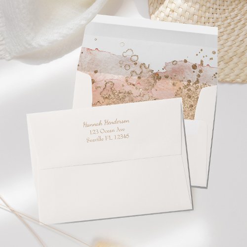 Modern Minimal Pearl Pink Gold Beach Wedding Envelope