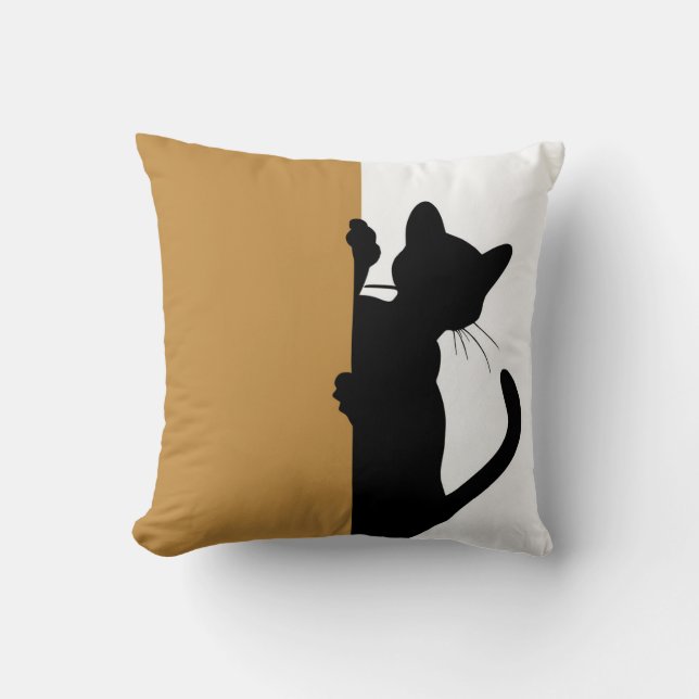 Modern Minimal Peeking Cat Yellow Throw Pillow (Front)