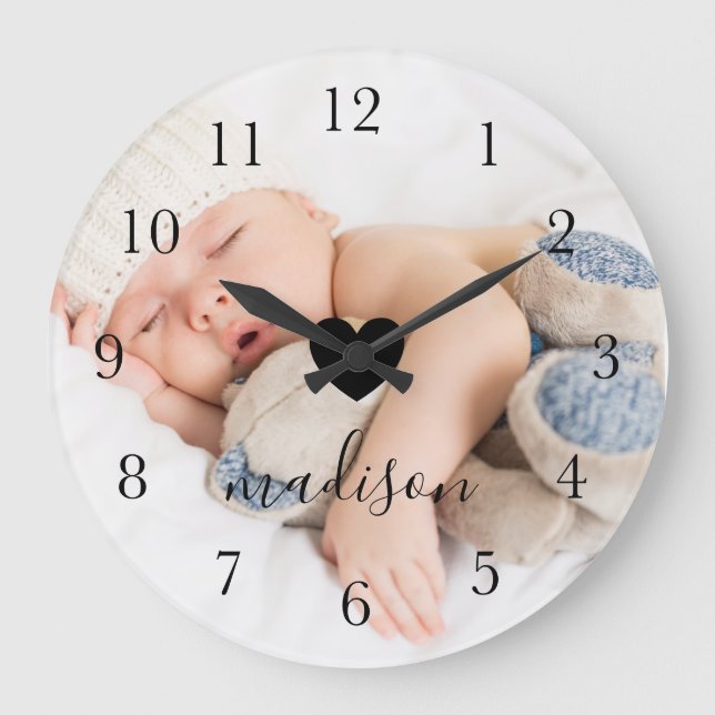Modern & Minimal Personalized Full Photo & Name Large Clock (Front)